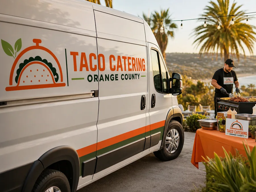 Caterer grilling on-site at an outdoor venue with clean equipment visible